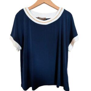 NWT Melanie Lyne Short Sleeves Navy Top with Chain Detail Size L-XL